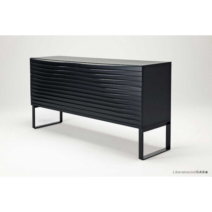 HORM - CREDENZA TIDE NERA CON 2 CASSETTI + ANTA A RIBALTA 