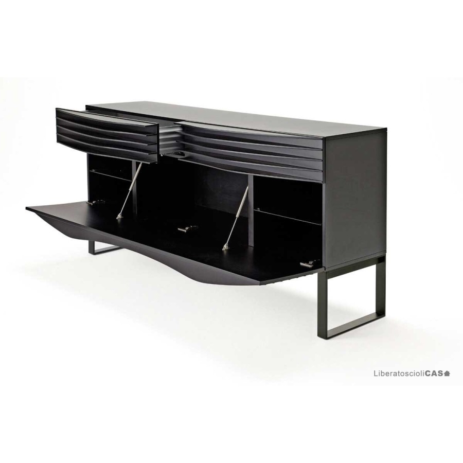 HORM - CREDENZA TIDE NERA CON 2 CASSETTI + ANTA A RIBALTA 