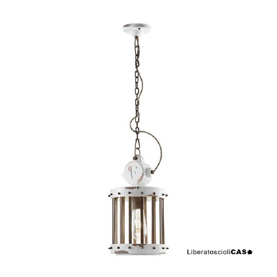 FERROLUCE - INDUSTRIAL LAMPADA A SOSPENSIONE VINTAGE BIANCO