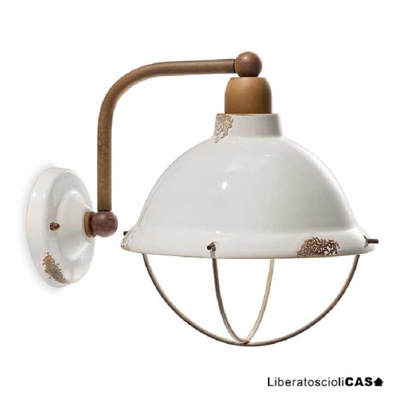 FERROLUCE - INDUSTRIAL LAMPADA DA PARETE IN CERAMICA VINTAGE BIANCO