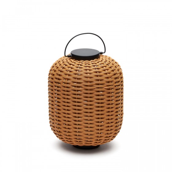 KAVE HOME - Lampada da tavolo piccola portatile Saranella in rattan sintetico marrone