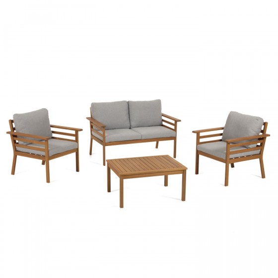 LAFORMA - Set Vilma da esterno composto da divano, 2 poltrone e tavolino legno di acacia FSC 100%