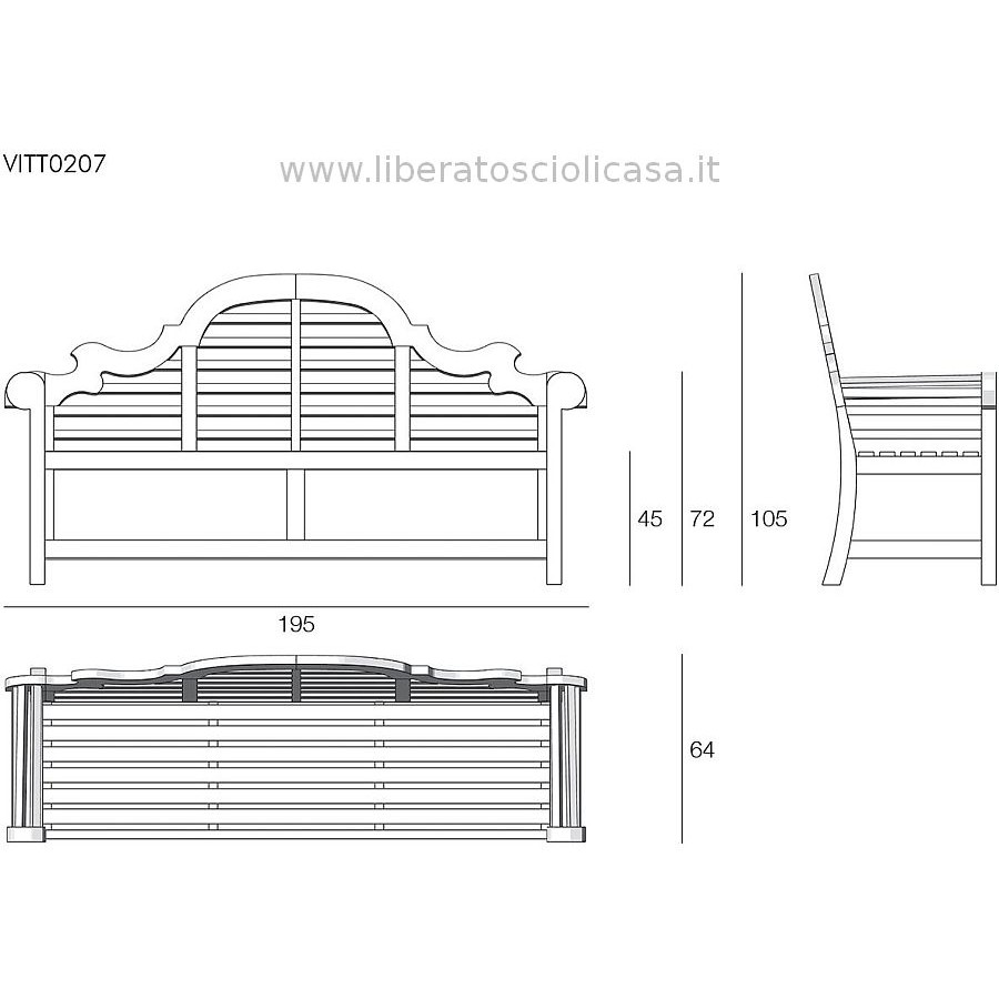 Panca da esterno Victoire in legno massello di teak 215 cm