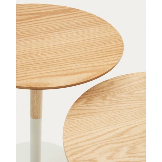 KAVE HOME - Set Watse 2 tavolini impiallacciato rovere, metallo verniciato bianco opaco Ø 40 cm/Ø 48 cm