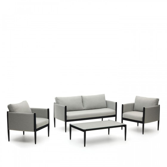 LAFORMA - Set Satuna 2 poltrone, divano 2 posti e tavolino in metallo con finitura satinata
