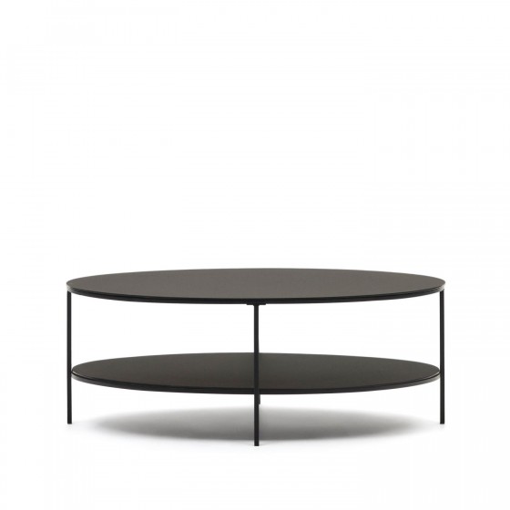 KAVE HOME - Tavolino Fideia in vetro temperato e metallo finitura verniciato nero opaco Ø 110 x 65 cm