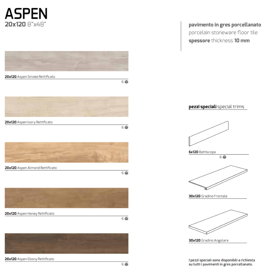 MGM CERAMICHE - ASPEN colore SMOKE dimensione 20x120 pavimento in gres porcellanato rettificato